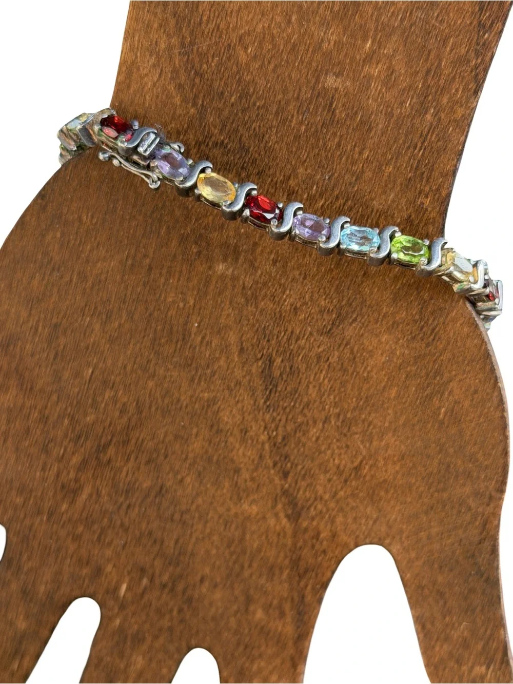 Multicolor Color Tennis Bracelet Sterling Silver Vintage 7”